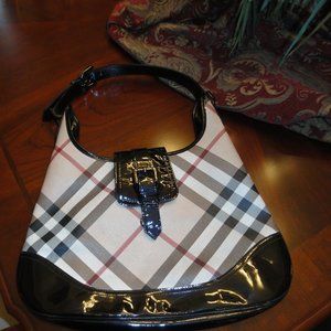 BURBERRY Patent Nova Check Brooke Hobo Black bag